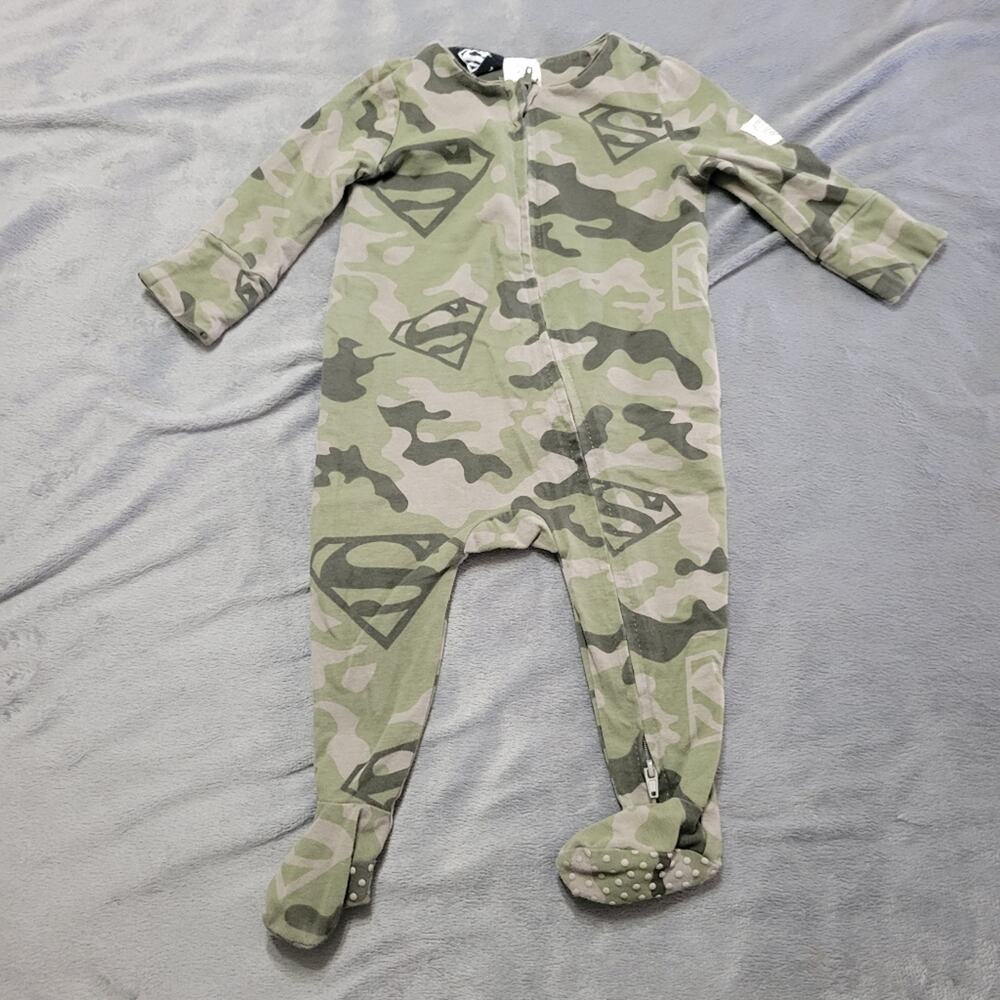 Superman Footed PJ Boys 3-6 Month Green Camo Full Zip One Piece Australia Cotton